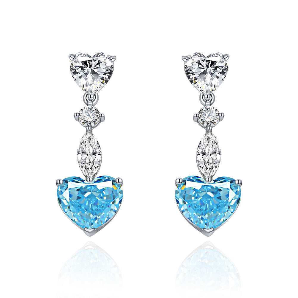925 Silver Earrings Sterling 5-Carat White G Color High Carbon Diamond Ear Pendant | 10x12mm Heart-Shaped Setting