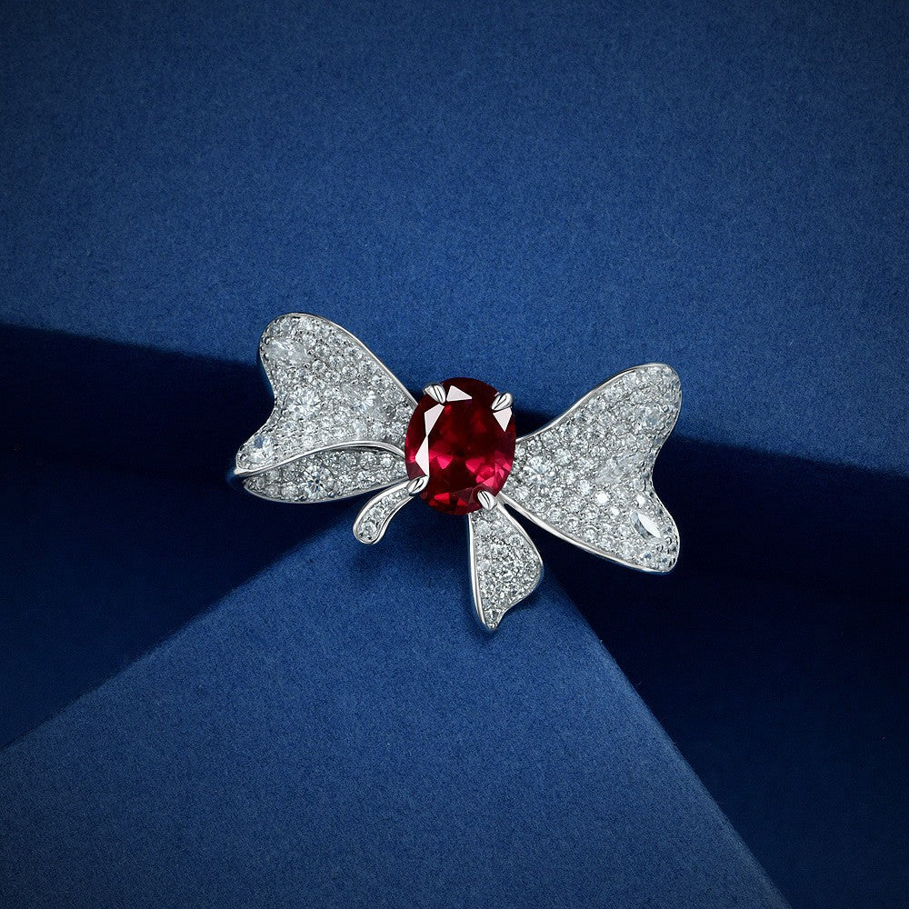 4.5 Carat Lotus Cut Lab-Created Ruby Ring – Butterfly Design, Modern Oriental Luxury