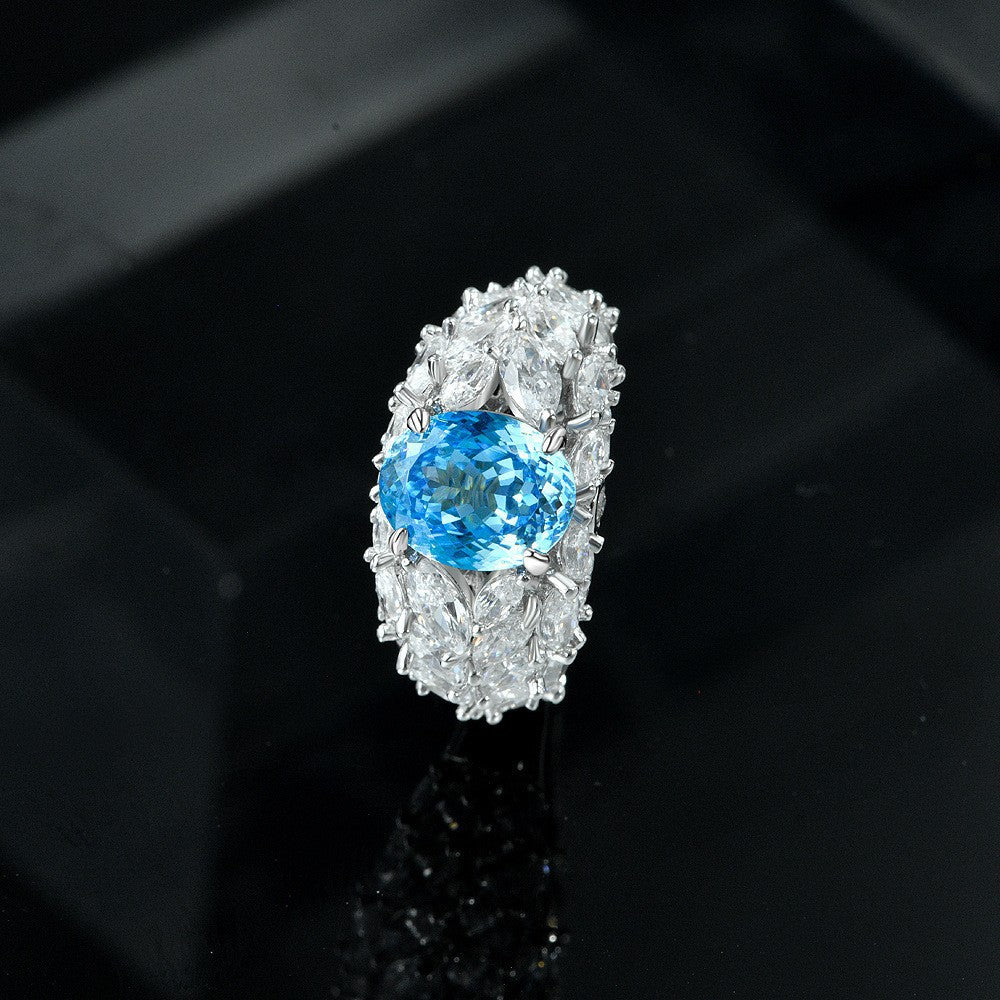 2 Carat Oval Lotus Cut High Carbon Diamond Ring – Pink or Blue Sparkling Elegance