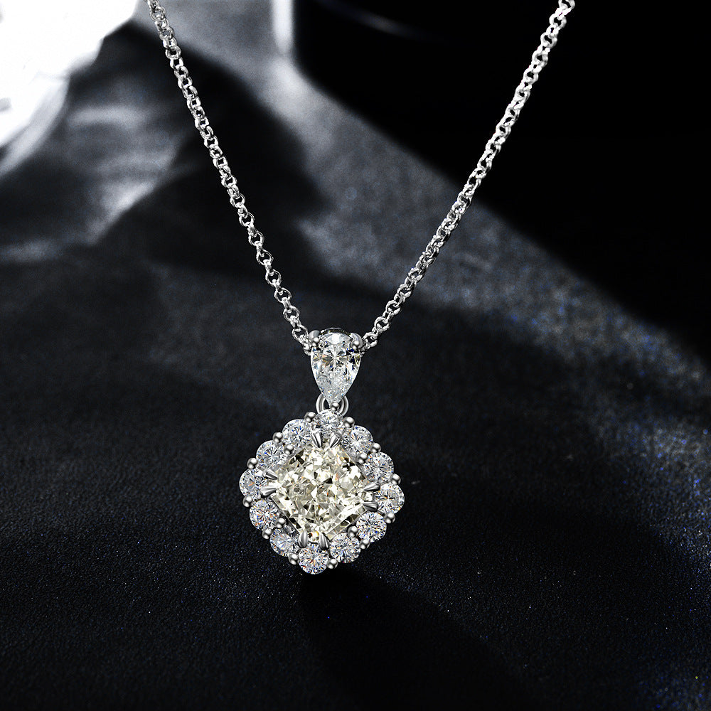 2Ct Square Cut Red 7x7mm 925 Sterling Silver Necklace, 40+5cm