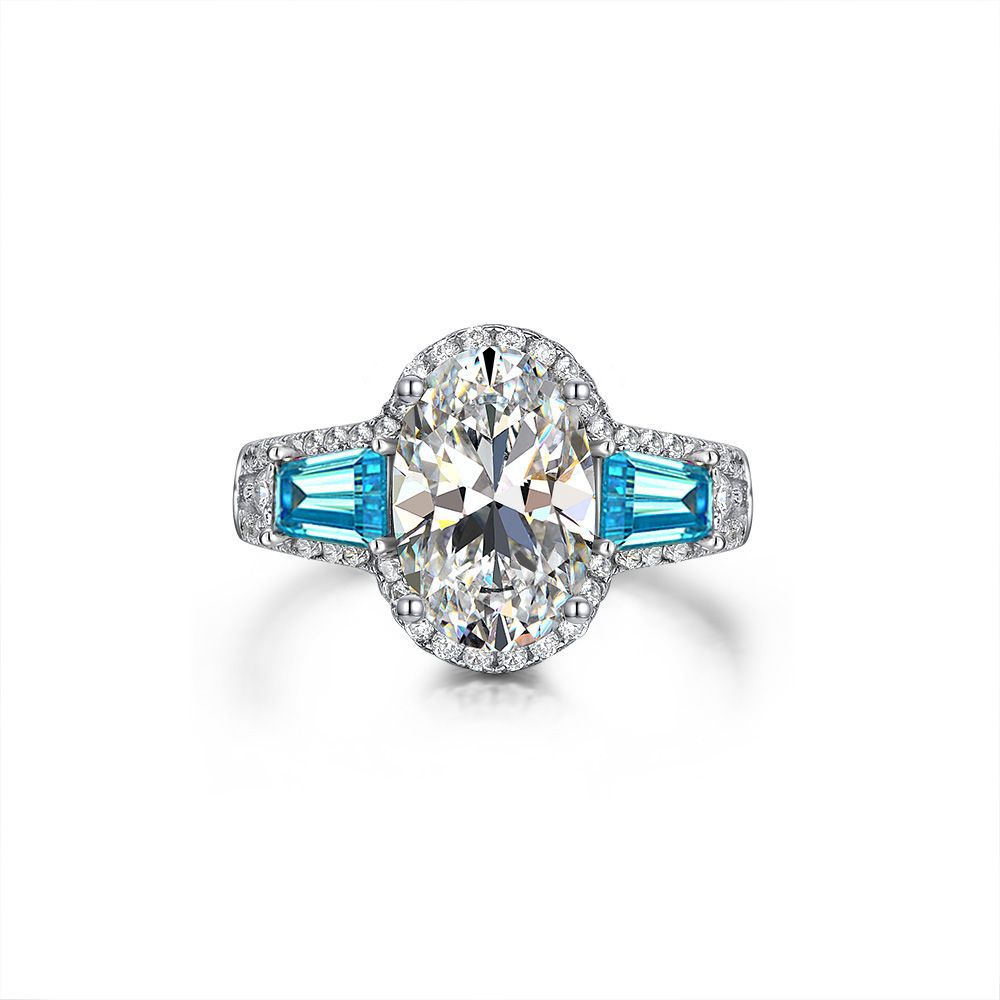 3 Carat Oval Cluster High Carbon Diamond Ring – Sterling Silver Luxury Bridal Style