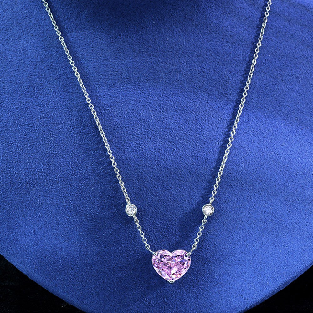 10Ct Heart 10x12mm High-Carbon Diamond 925 Silver Pendant with Pearl Chain, 40+5cm
