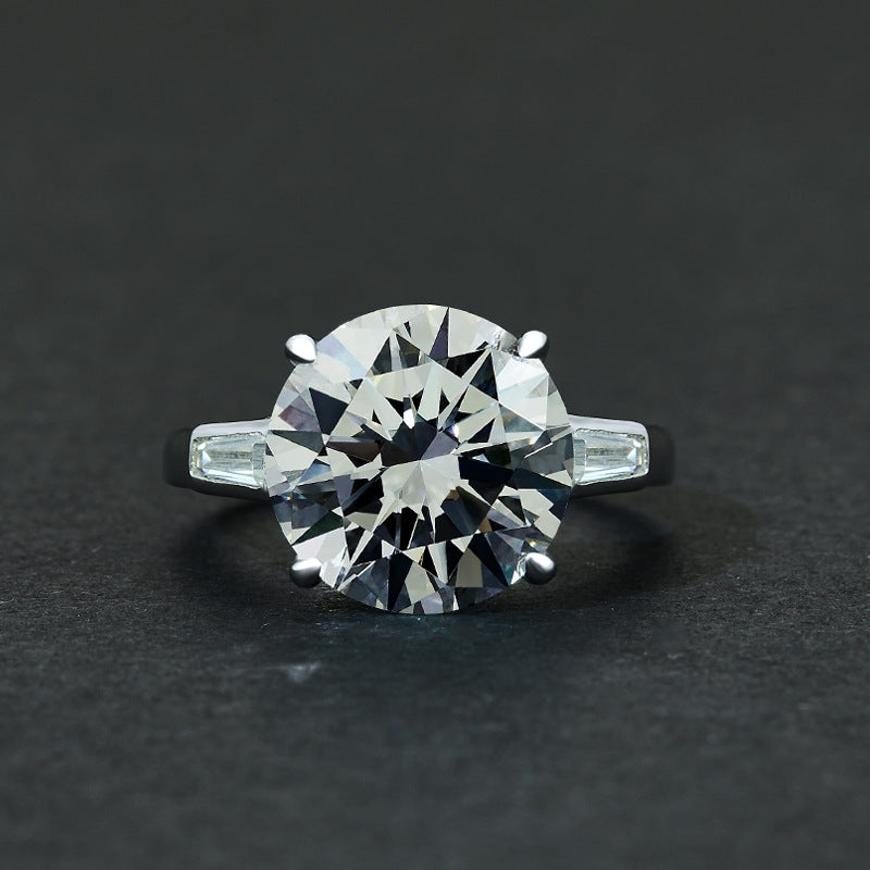 6 Carat 12mm Round Brilliant 5A Simulated Diamond Ring – Sterling Silver Luxury Wedding Jewelry for Women