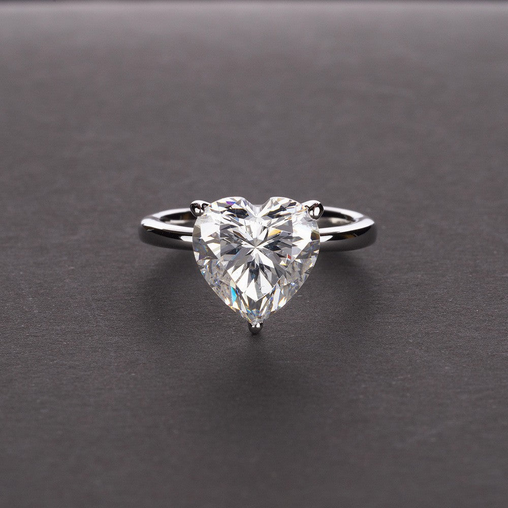 New 4Ct Heart 10x10mm High-Carbon Diamond 925 Silver Ring