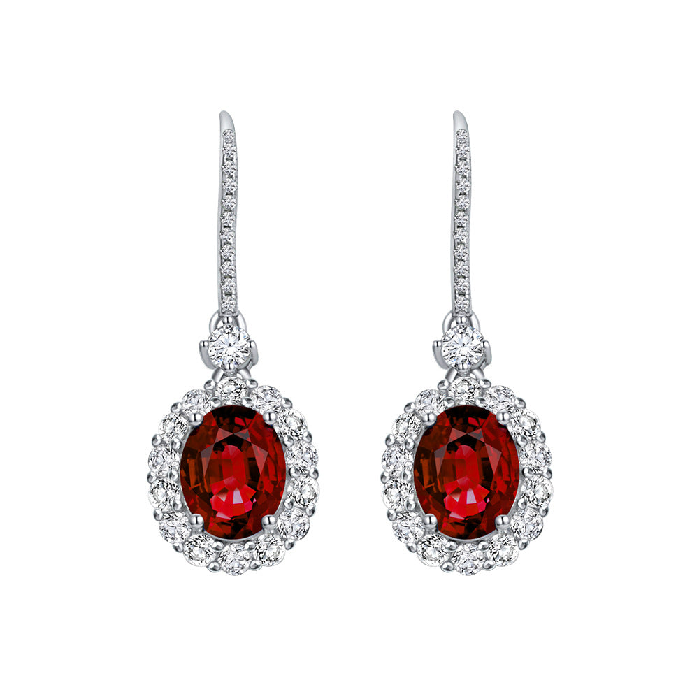 Sterling silver S925 2025 New Jewelry: 2ct Oval 7x9mm Pendant Earrings | Lab-Grown Ruby/Sapphire