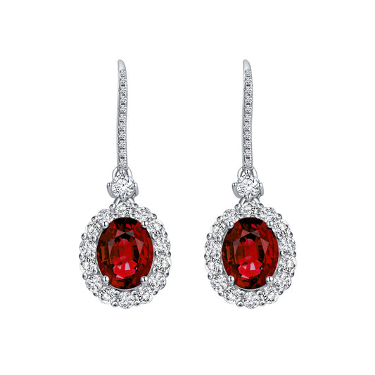 Sterling silver S925 2025 New Jewelry: 2ct Oval 7x9mm Pendant Earrings | Lab-Grown Ruby/Sapphire