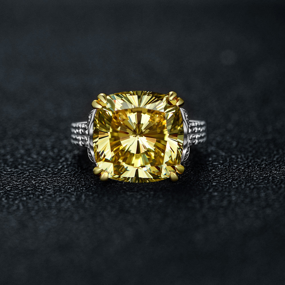 10 Carat 14×14mm Cushion Cut High Carbon Diamond Ring – Sterling Silver Minimalist European Style Women’s Jewelry