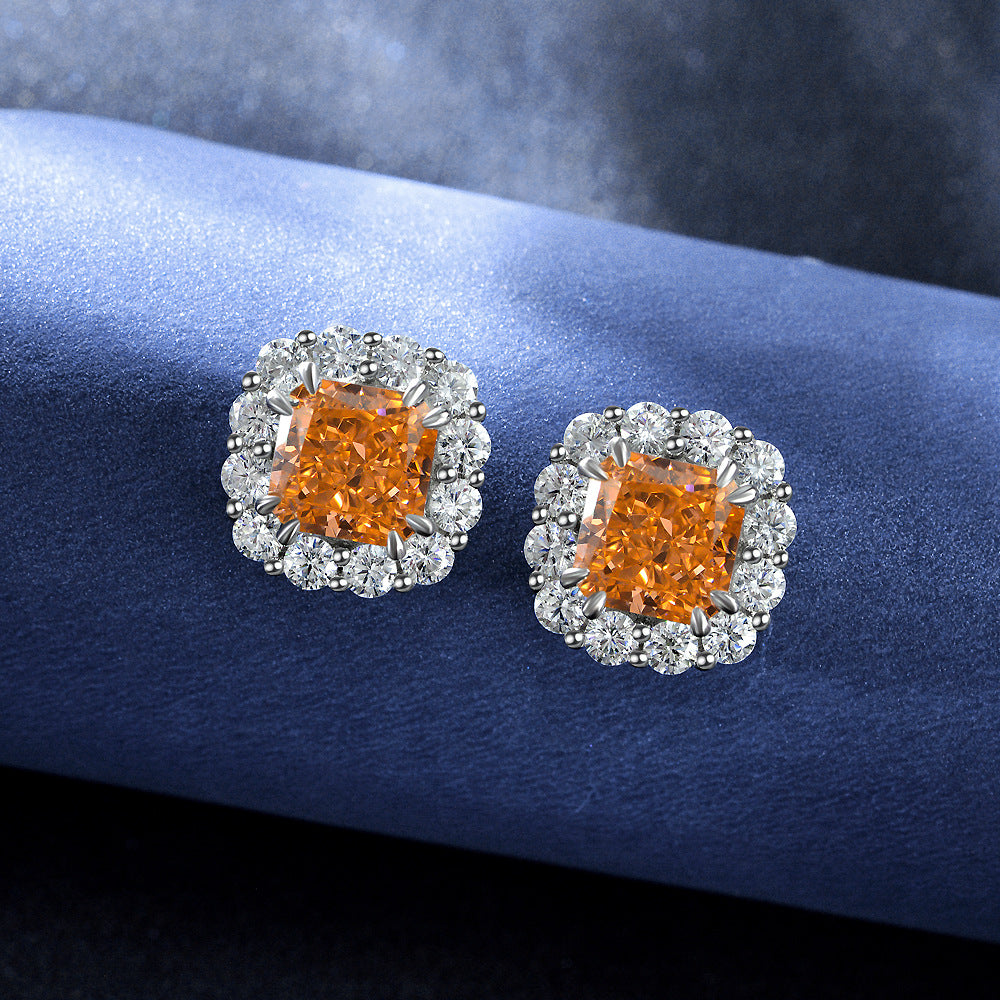 2ct Pink High Carbon Diamond Stud Earrings with 925 Sterling Silver Setting | 7x7mm Frosted Cut Minimalist Design