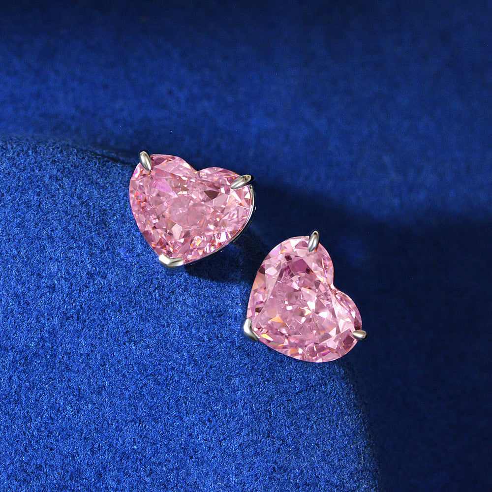 2025 New European & American Style 925 Silver 5-Carat Heart Shape 10x12mm High Carbon Diamond Stud Earrings | Frosted Cut