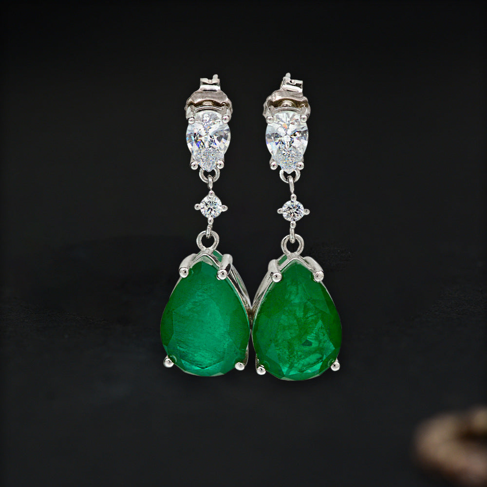 2025 Green Dynamic Long Drop Earrings 6ct Pear 10x14mm | European & American Luxury Ear Studs