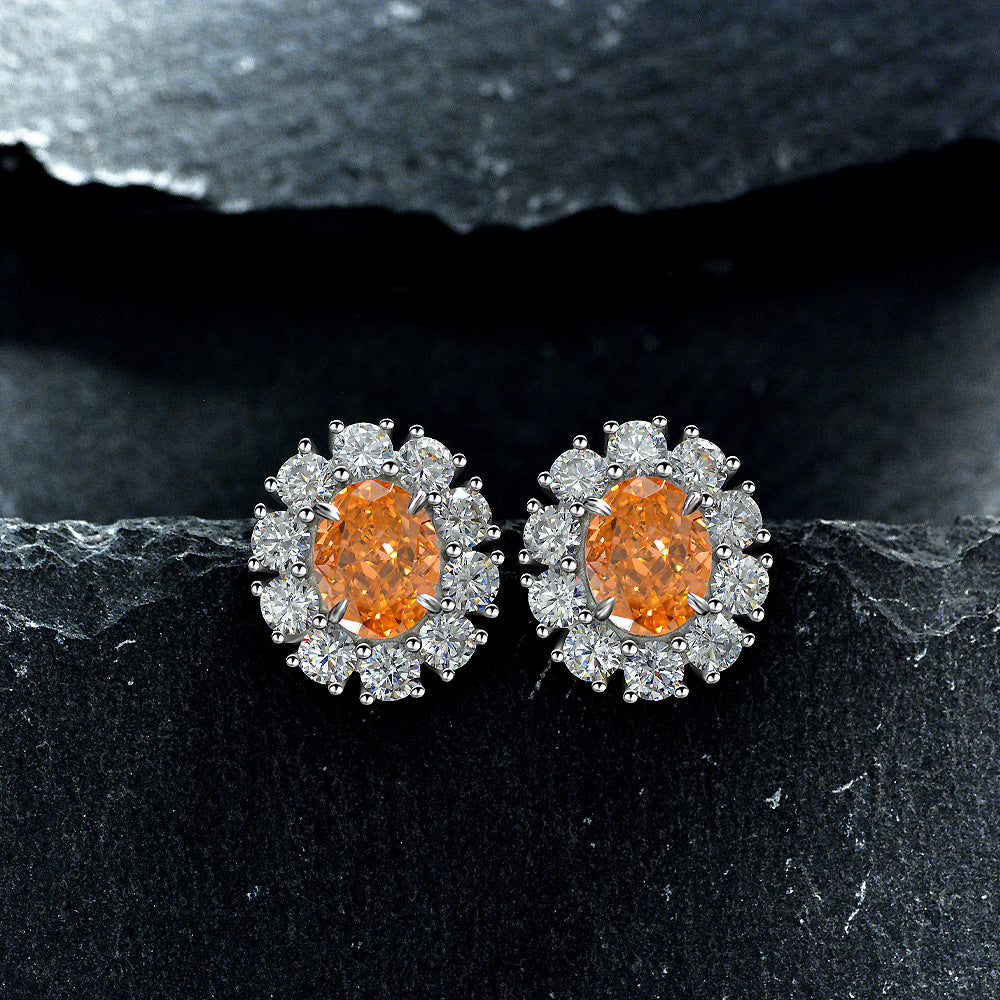 925 Sterling Silver Earrings 2-Carat High Carbon Diamond Earrings for Women, High-End Frosted Cut Pink Oval 7*9