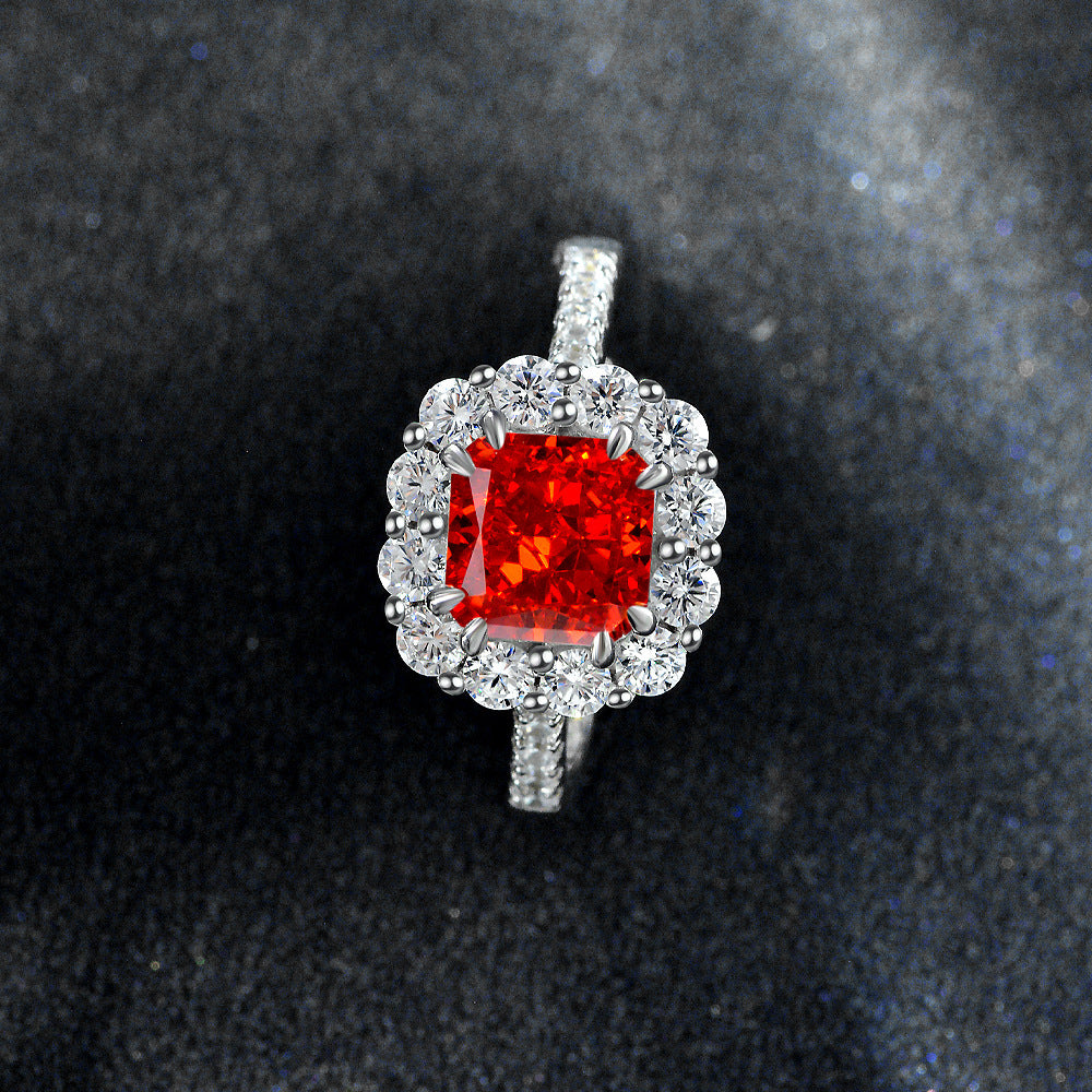 1.5 Carat Pink Ice-Flower Cut Diamond Ring – S925 Silver Adjustable Open Design, Modern European Style