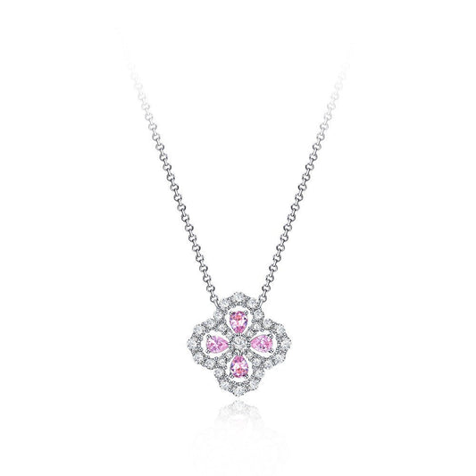 0.2Ct Teardrop 2.5x4mm Four-Leaf Clover Pendant Necklace, Fully Diamond-Cut, 40+5cm Chain