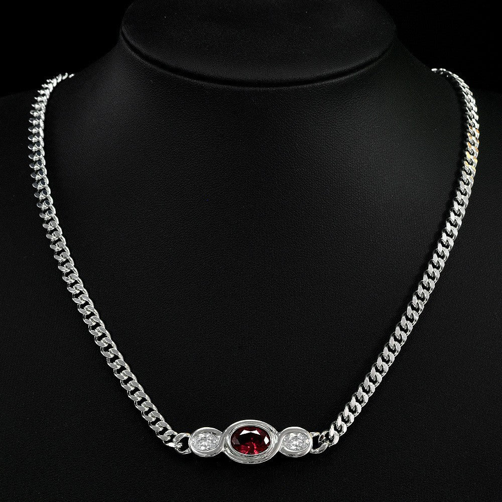 3.4Ct Oval Lab-Grown Ruby/Sapphire 8x11mm High-Carbon Diamond Cuban Chain, 45cm