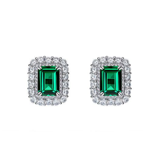 S925 Sterling Silver Rectangular 8x10mm Full-Bezel Diamond Setting 4ct High Carbon Diamond Earrings | Luxurious Elegance