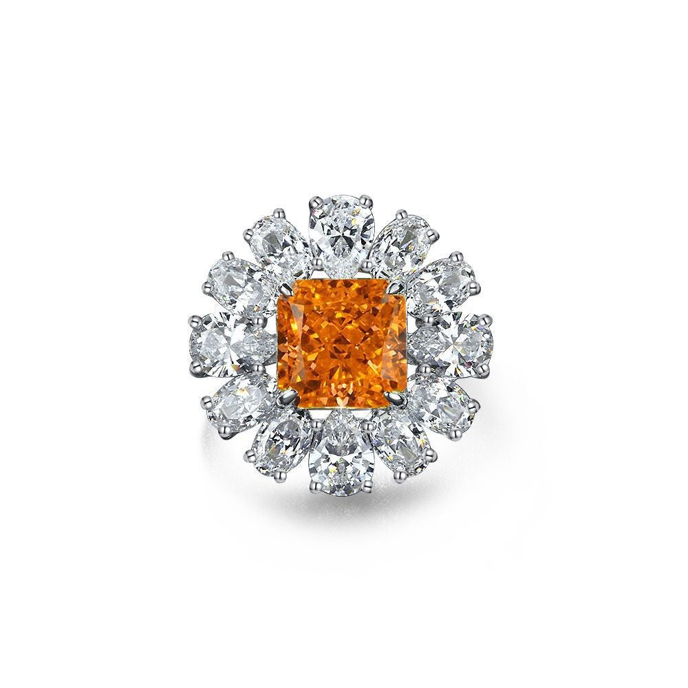 5 Carat Color-Changing Rose Orange High Carbon Diamond Ring – Sterling Silver Floral Style