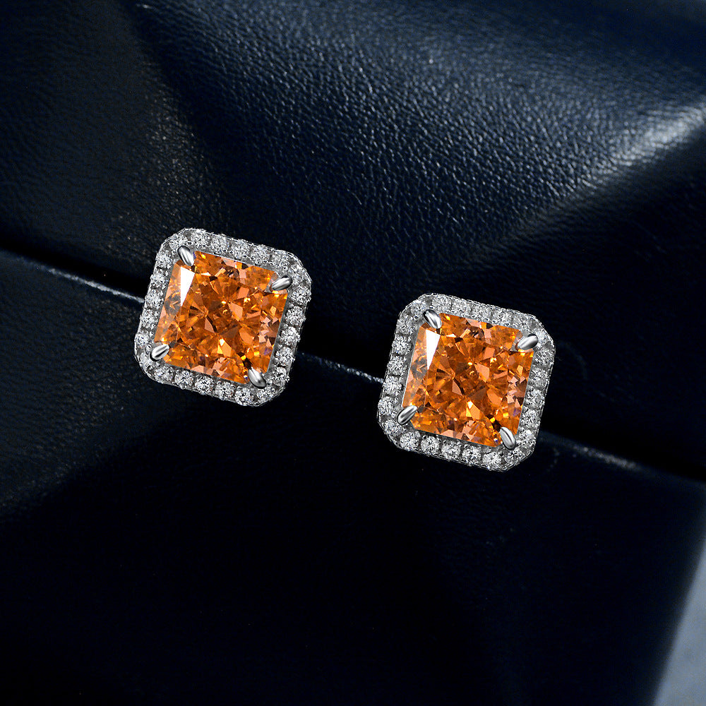 Sterling silver S925 earrings square cut