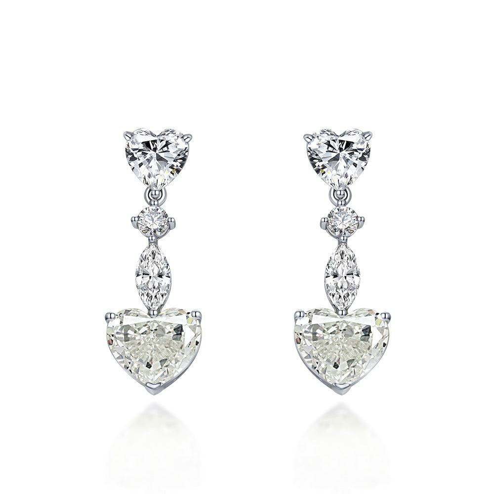 925 Silver Earrings Sterling 5-Carat White G Color High Carbon Diamond Ear Pendant | 10x12mm Heart-Shaped Setting