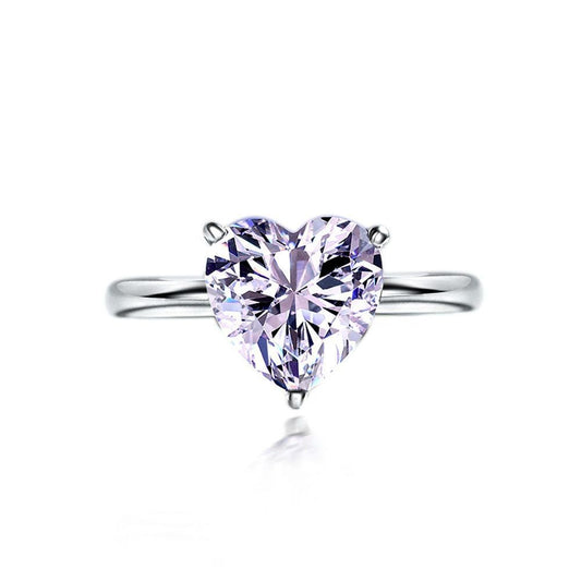 New 4Ct Heart 10x10mm High-Carbon Diamond 925 Silver Ring
