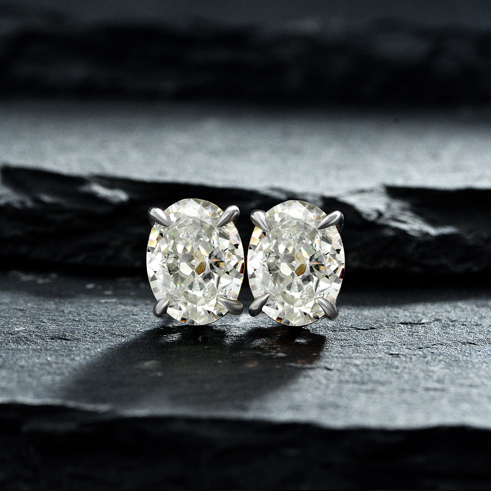 925 Silver 2ct Oval 7x9mm Sea Blue High Carbon Diamond Earrings