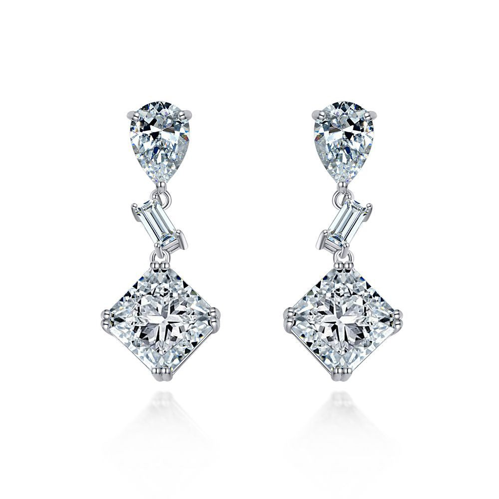 S925 Sterling Silver 5ct Square 10x10mm High Carbon Diamond Simulation Earrings with Frosted Cut | Light Luxury Versatile Jewelry
