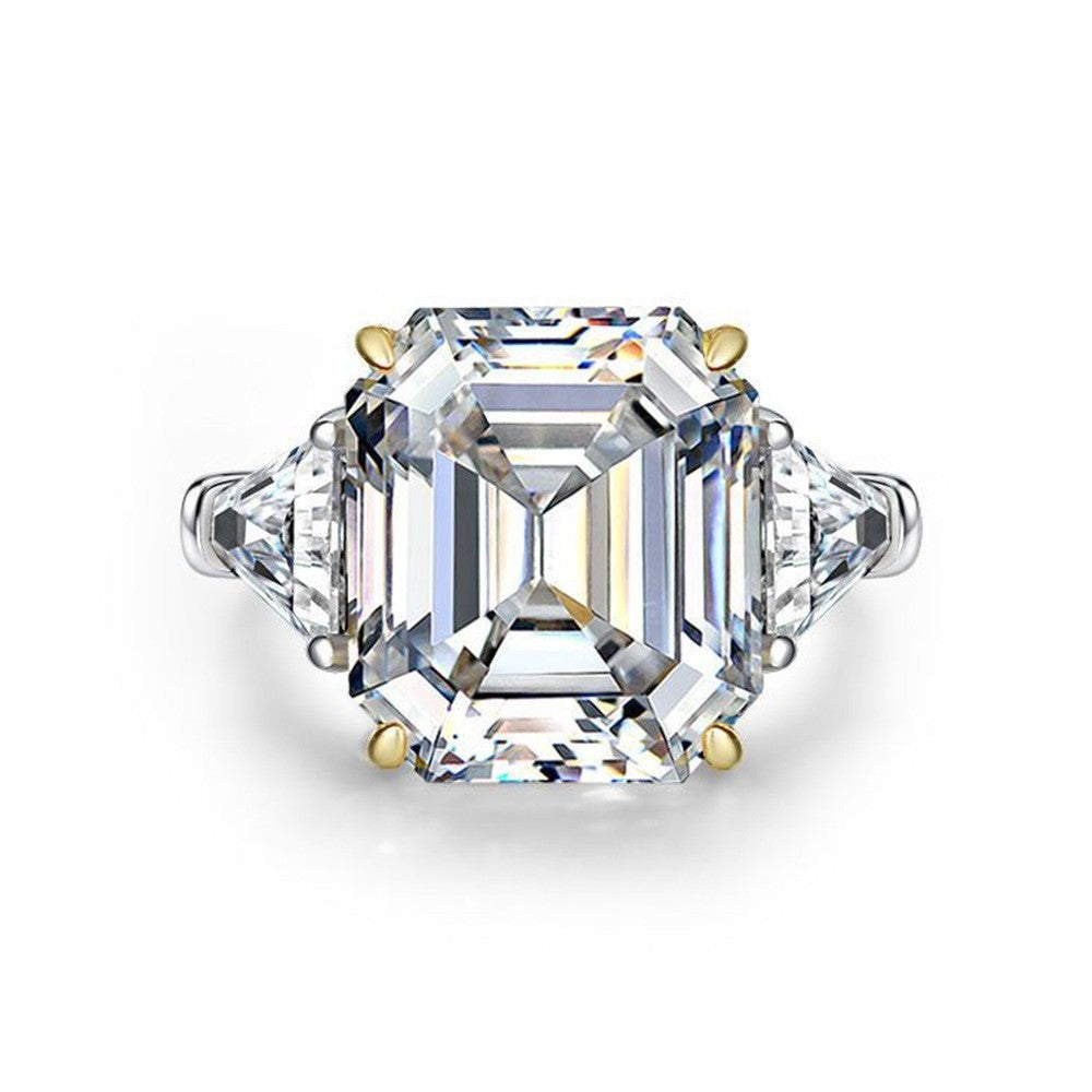 12Ct Rectangle Beveled 14x16mm High-Carbon Diamond S925 Silver Ring for Women