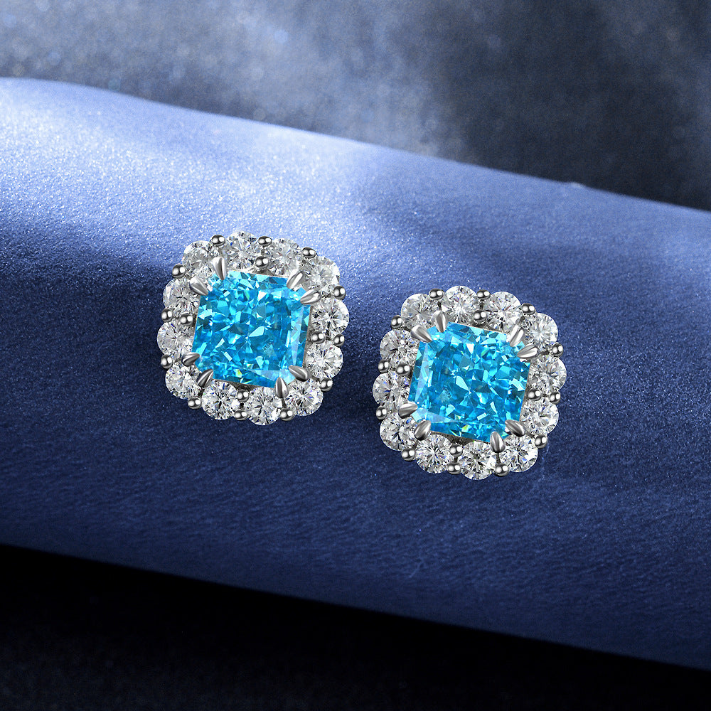 2ct Pink High Carbon Diamond Stud Earrings with 925 Sterling Silver Setting | 7x7mm Frosted Cut Minimalist Design