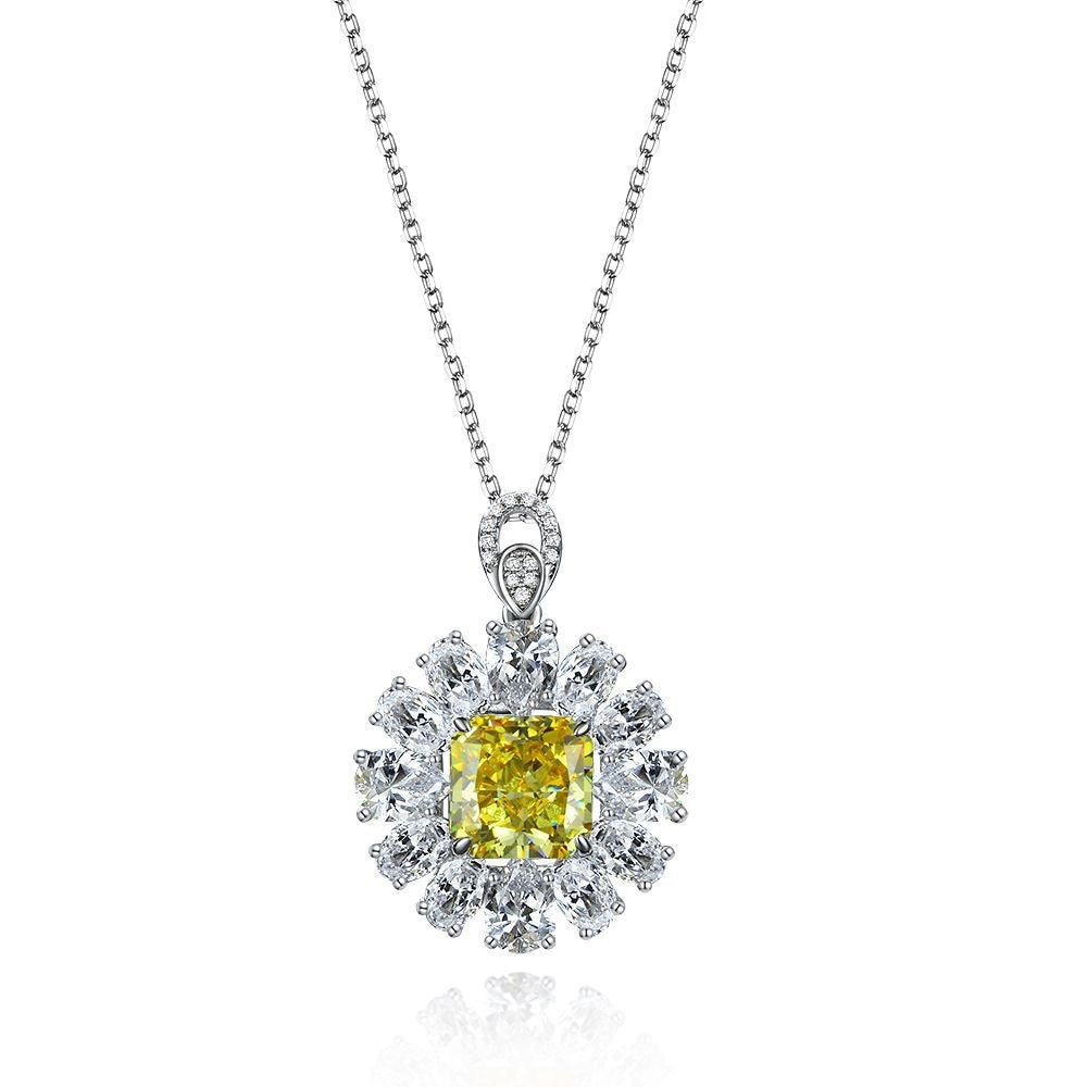 10Ct Daisy Pendant Necklace Set with Orange Rose & Ice-Cut High-Carbon Diamonds, 925 Sterling Silver, 40+3cm Chain