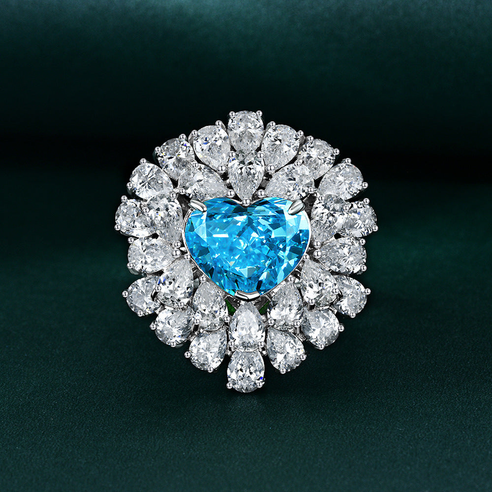 10 Carat Padma Red Heart Cut High Carbon Diamond Ring – 10×12mm Ice-Flower Pavé Sterling Silver Women’s Ring