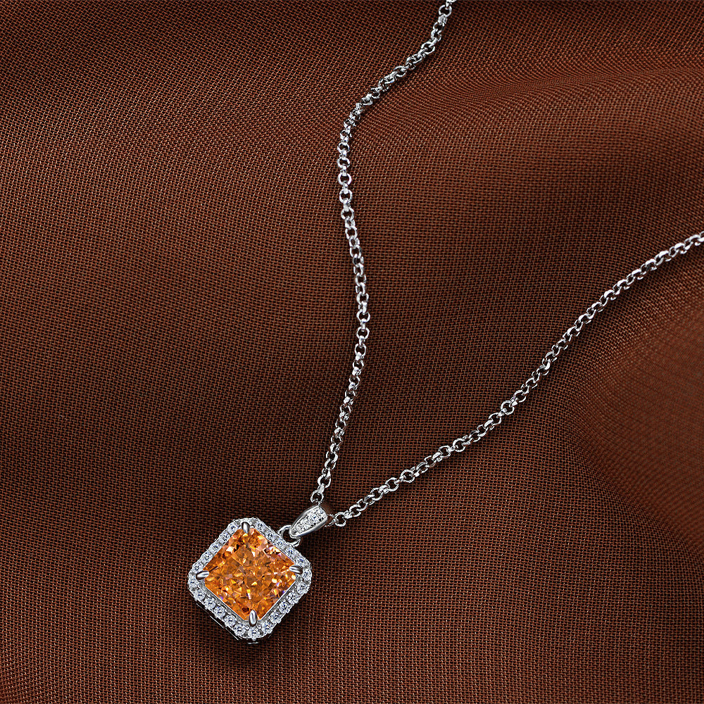 New 2Ct Square 7x7mm High-Carbon Diamond 925 Silver Pendant Necklace, 40+3cm