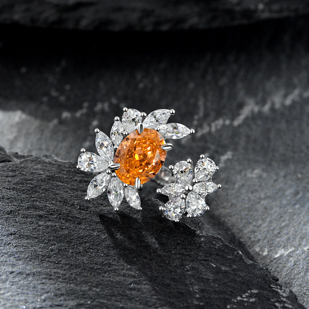 2 Carat Oval Padma Pink High Carbon Diamond Ring – 7×9mm Ice-Flower Cut Adjustable Sterling Silver Women’s Ring