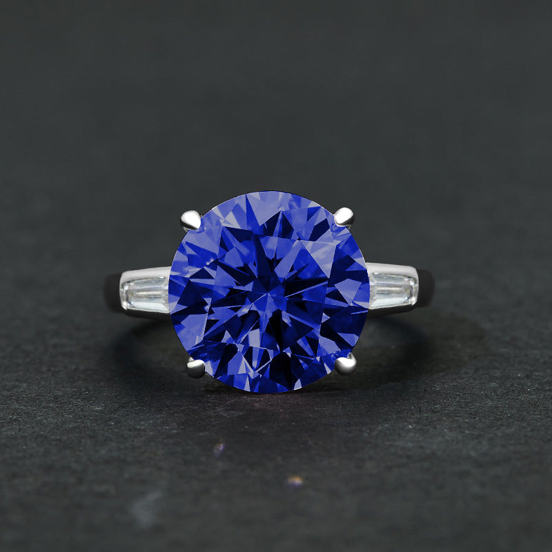 6 Carat 12mm Round Brilliant 5A Simulated Diamond Ring – Sterling Silver Luxury Wedding Jewelry for Women