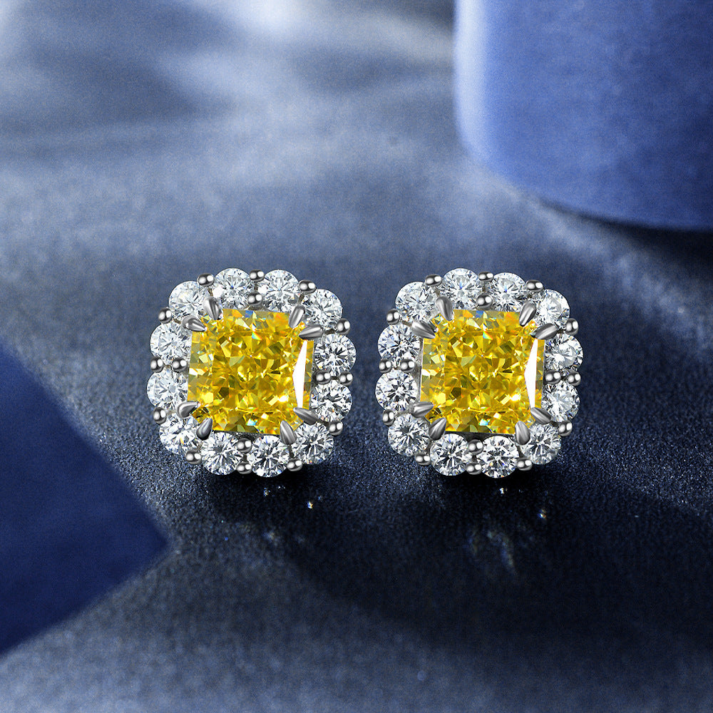 2ct Pink High Carbon Diamond Stud Earrings with 925 Sterling Silver Setting | 7x7mm Frosted Cut Minimalist Design