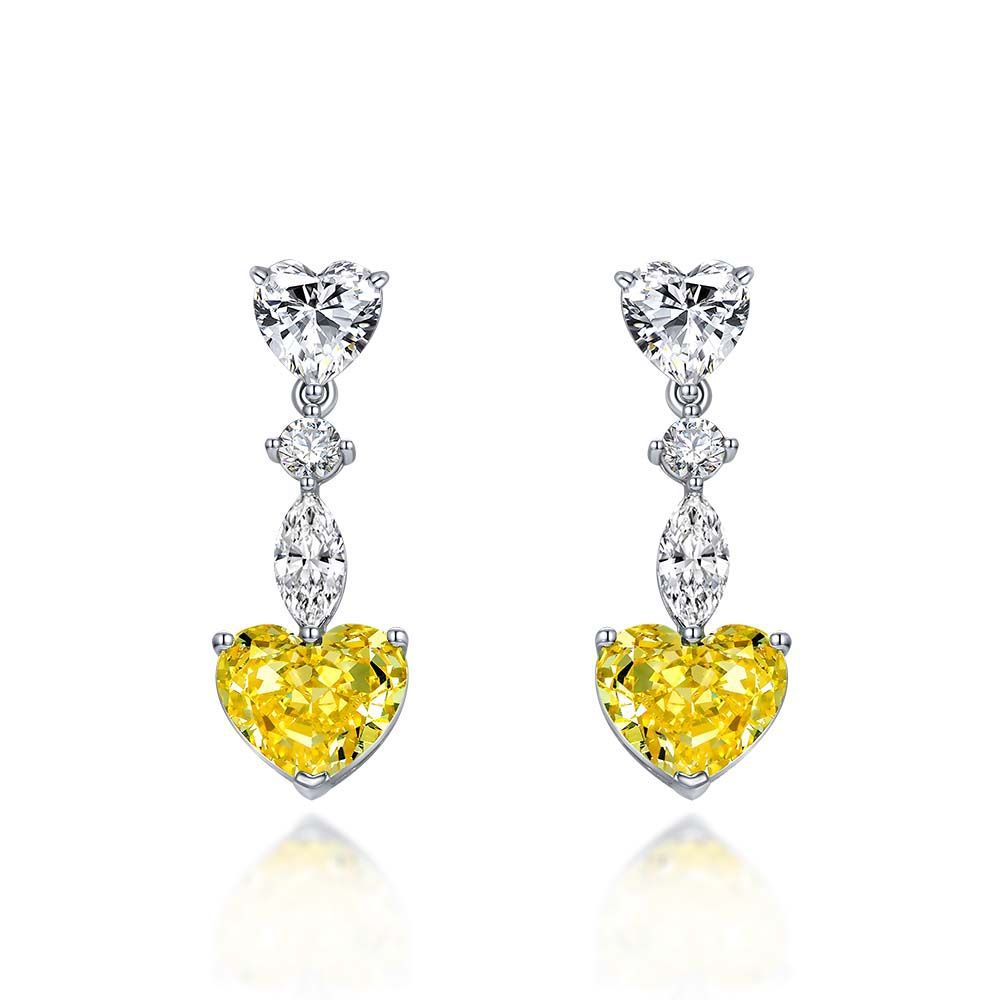 925 Silver Earrings Sterling 5-Carat White G Color High Carbon Diamond Ear Pendant | 10x12mm Heart-Shaped Setting