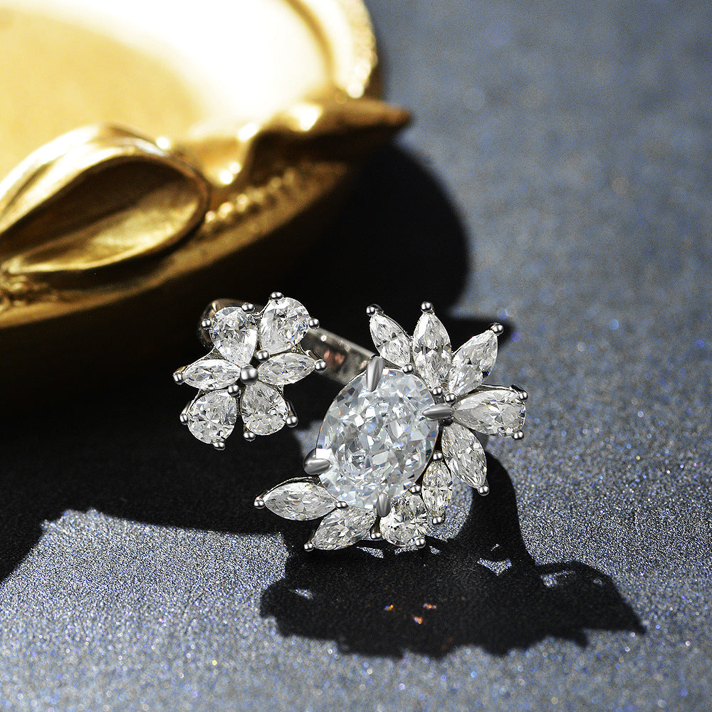 2 Carat Oval Padma Pink High Carbon Diamond Ring – 7×9mm Ice-Flower Cut Adjustable Sterling Silver Women’s Ring