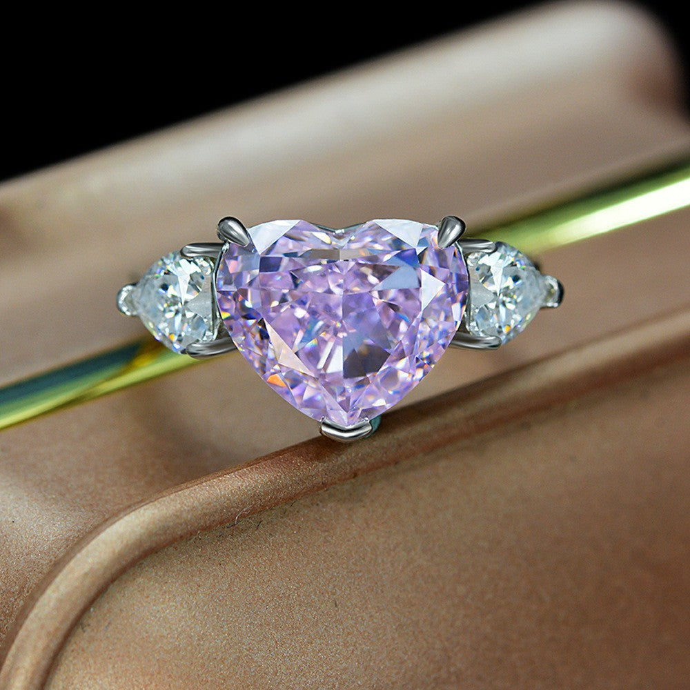 5 Carat Heart Cut High Carbon Diamond Ring – Sterling Silver 10×12mm Elegant Minimalist Women’s Ring