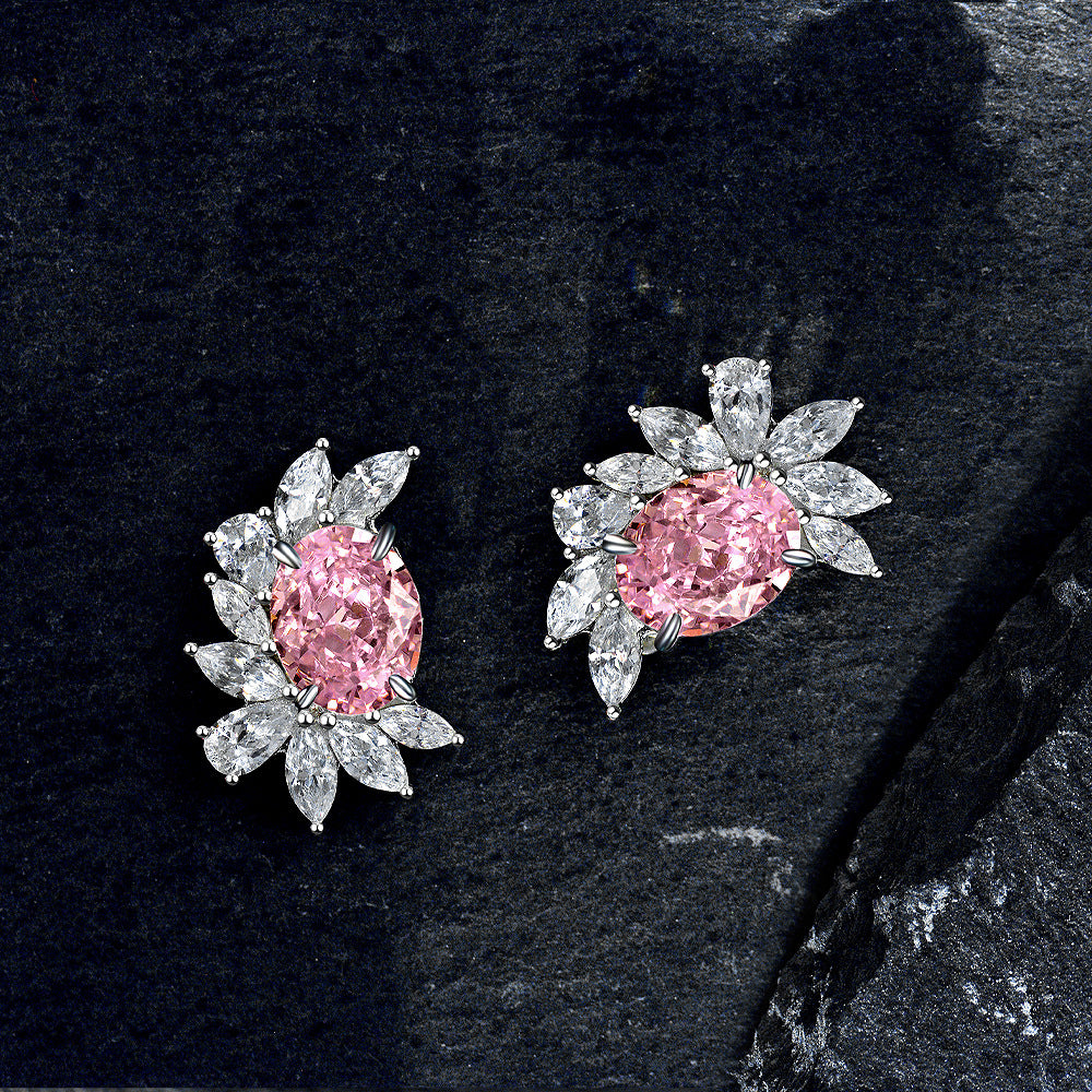 2025 New S925 Silver stud earrings oval cut