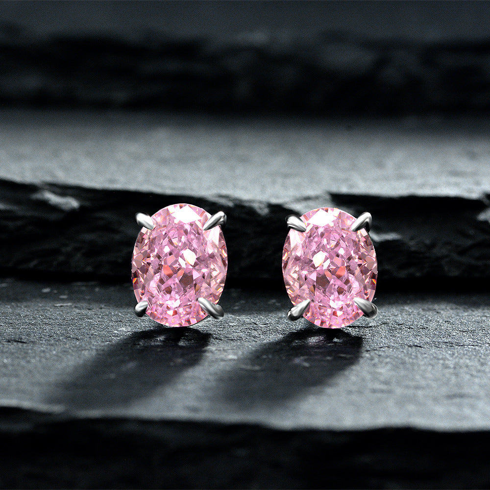 925 Silver 2ct Oval 7x9mm Sea Blue High Carbon Diamond Earrings