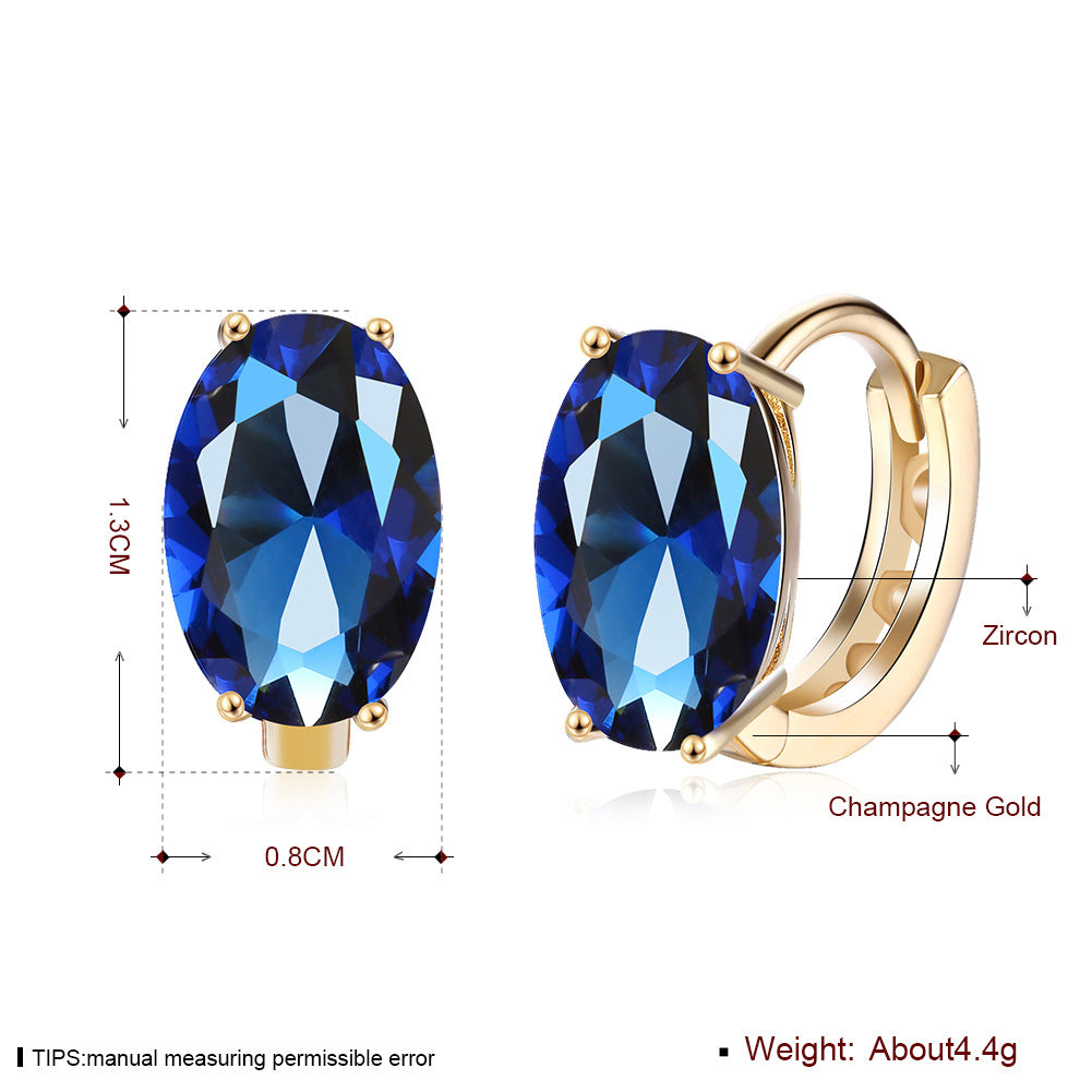 18k Gold plated earrings clip ruby blue gemstone