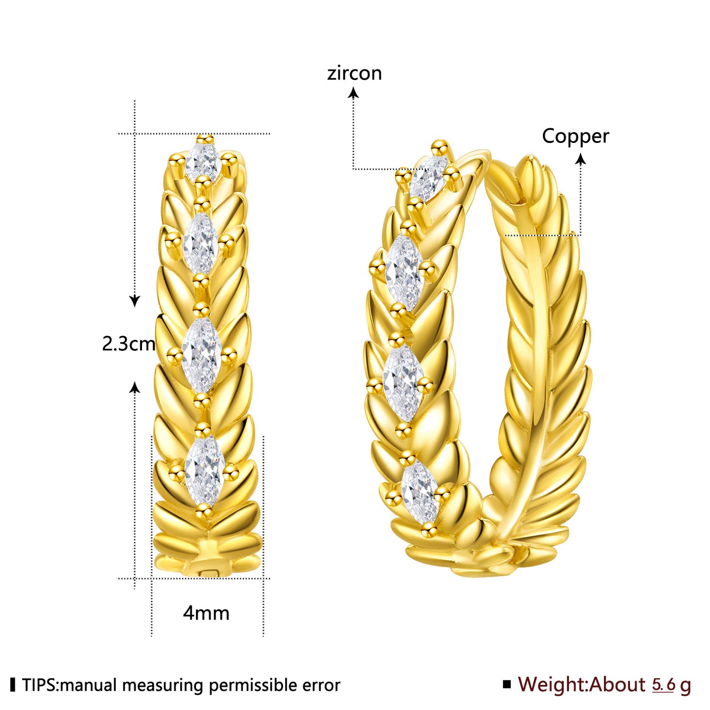 18k Gold plated earrings circle hoop zirconia