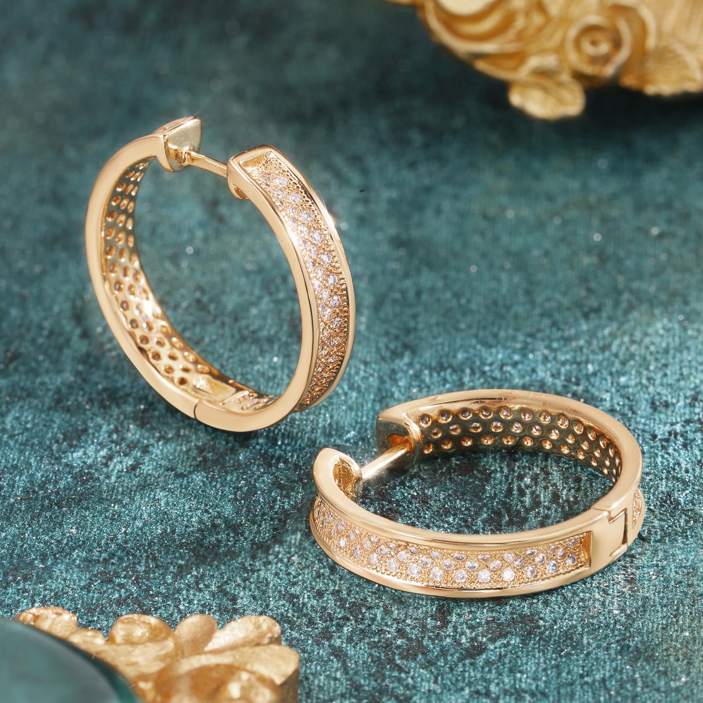 18k Gold plated earrings circle clip zirconia shining