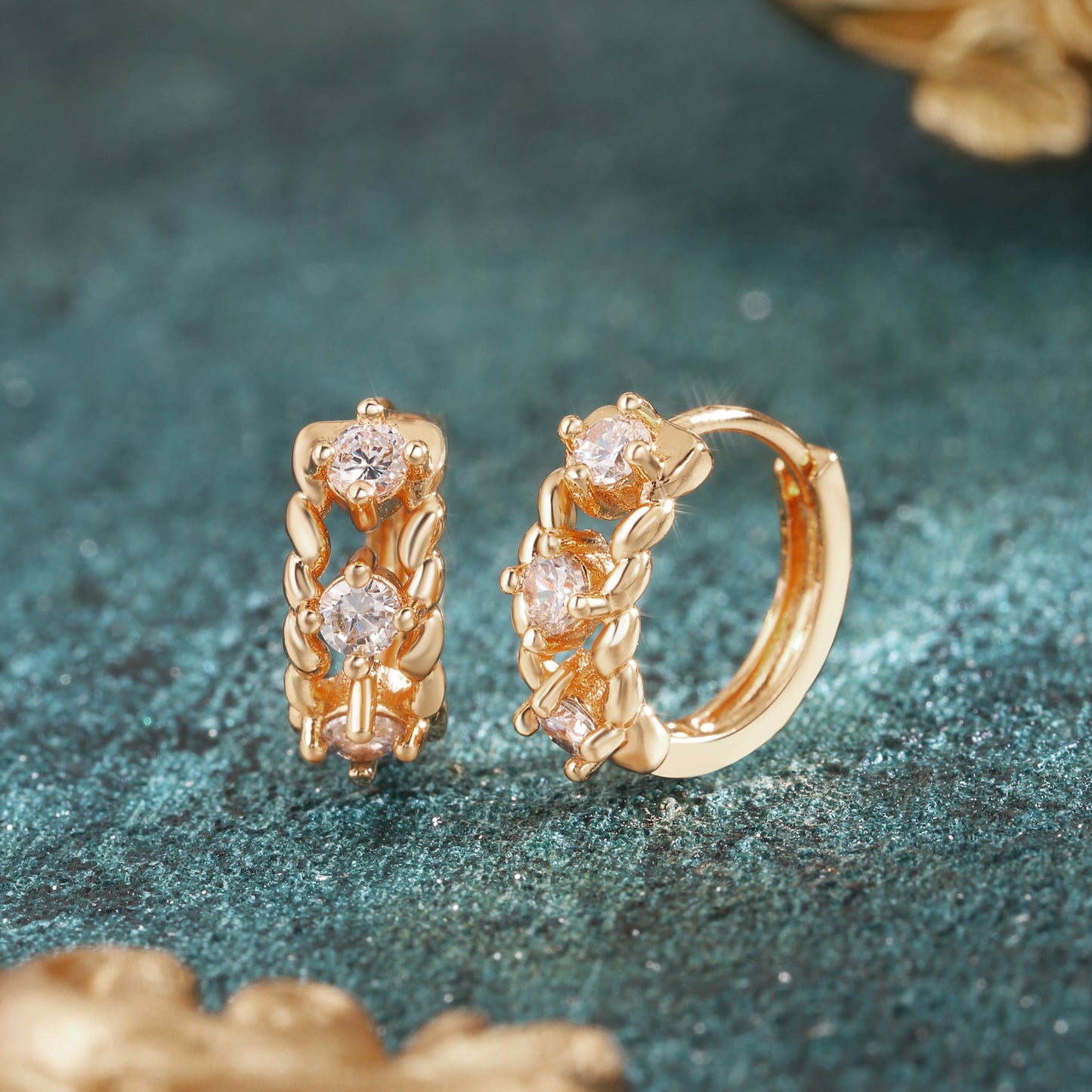 18k Gold plated earrings triple cubic zirconia