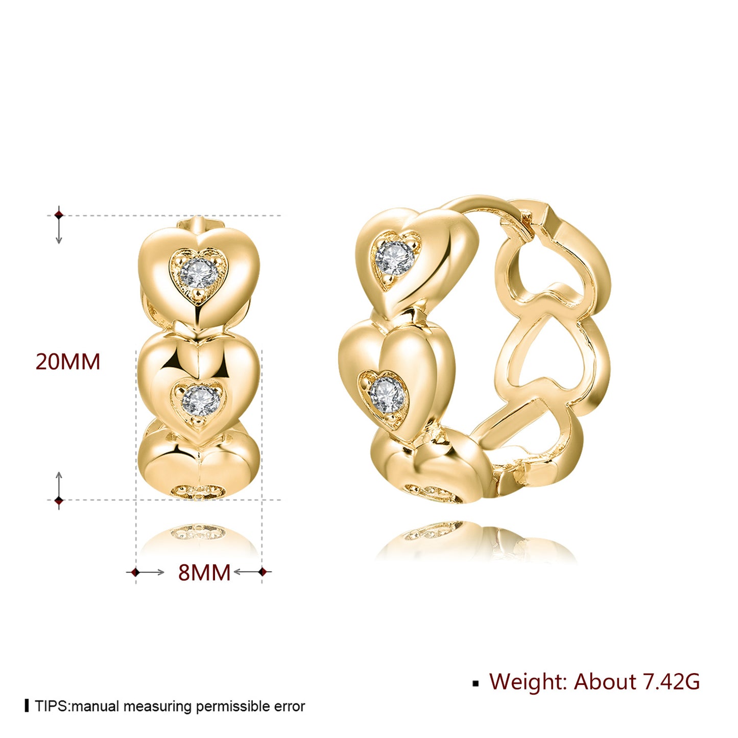 18k Gold plated earrings heart style
