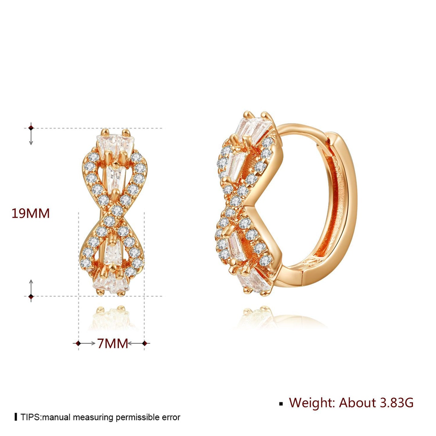 18k Gold plated earrings infinite shape rose gold clip