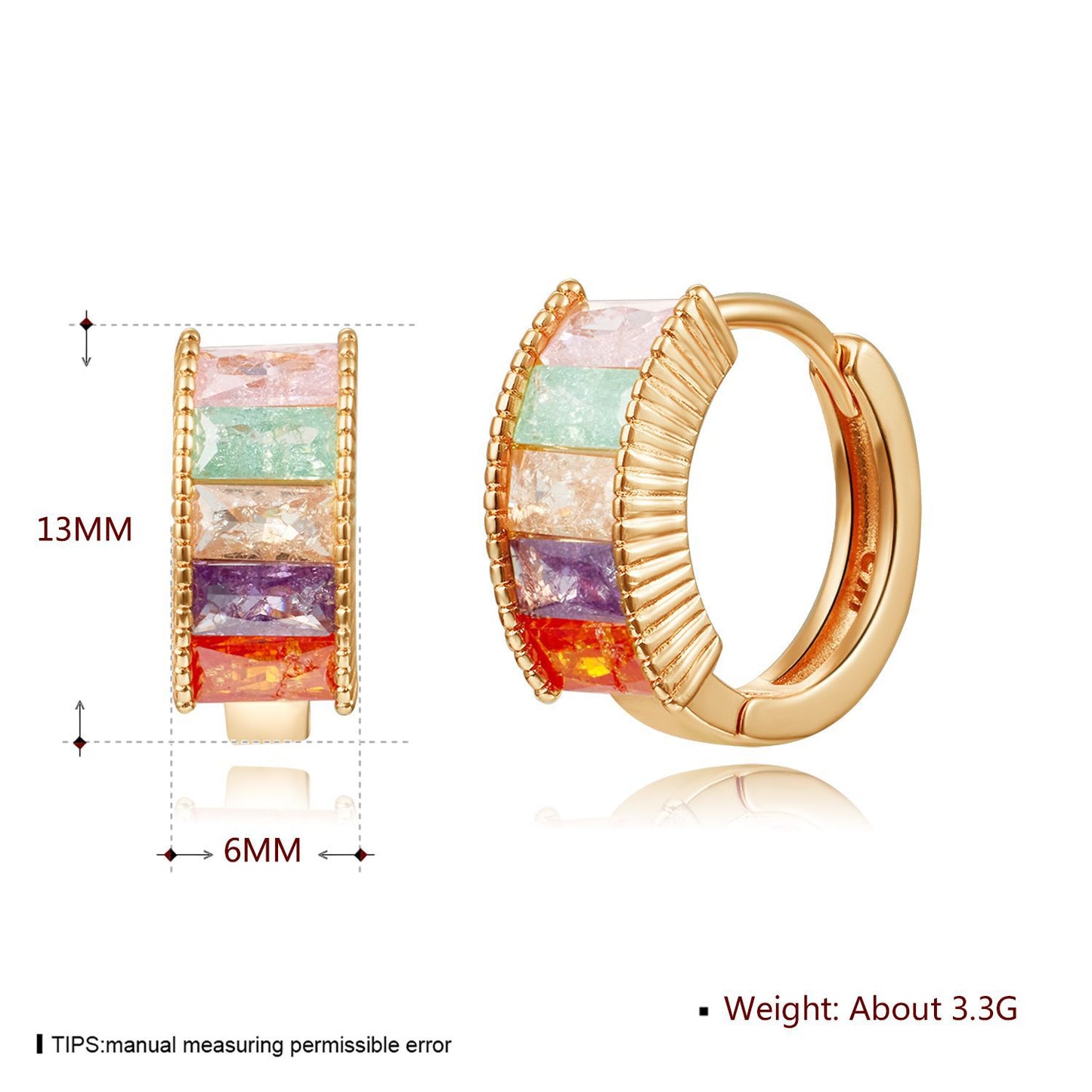 18k Gold plated earrings gemstones multiple colour rose gold