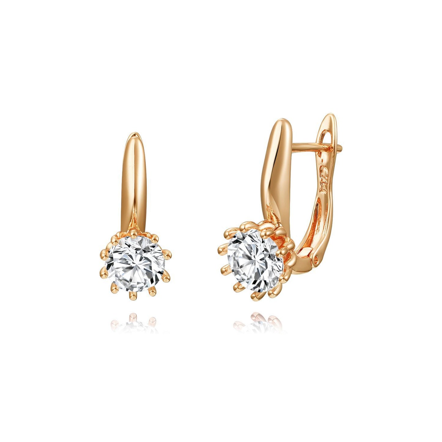 18k Gold plated earrings clip crystals rose gold zirconia