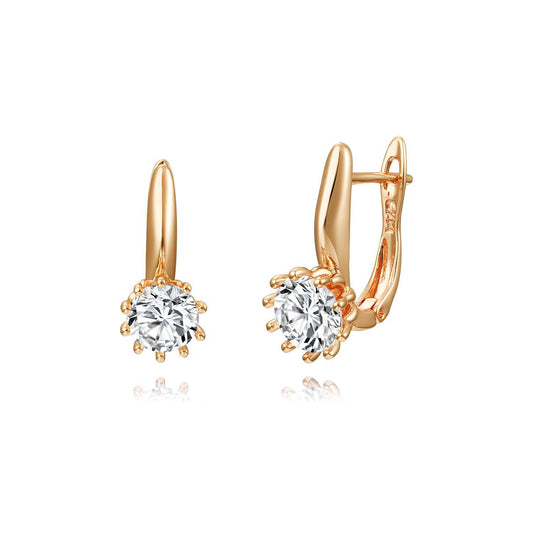 18k Gold plated earrings clip crystals rose gold zirconia