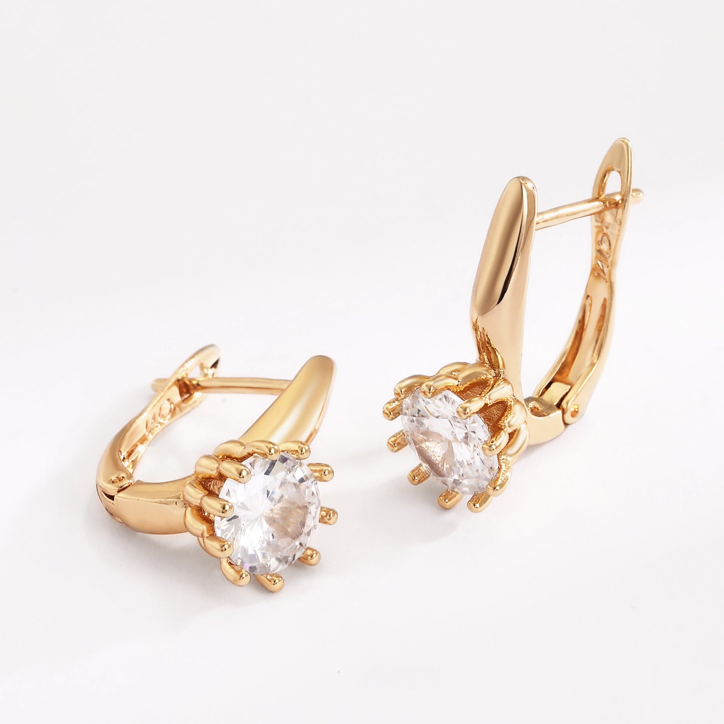 18k Gold plated earrings clip crystals rose gold zirconia