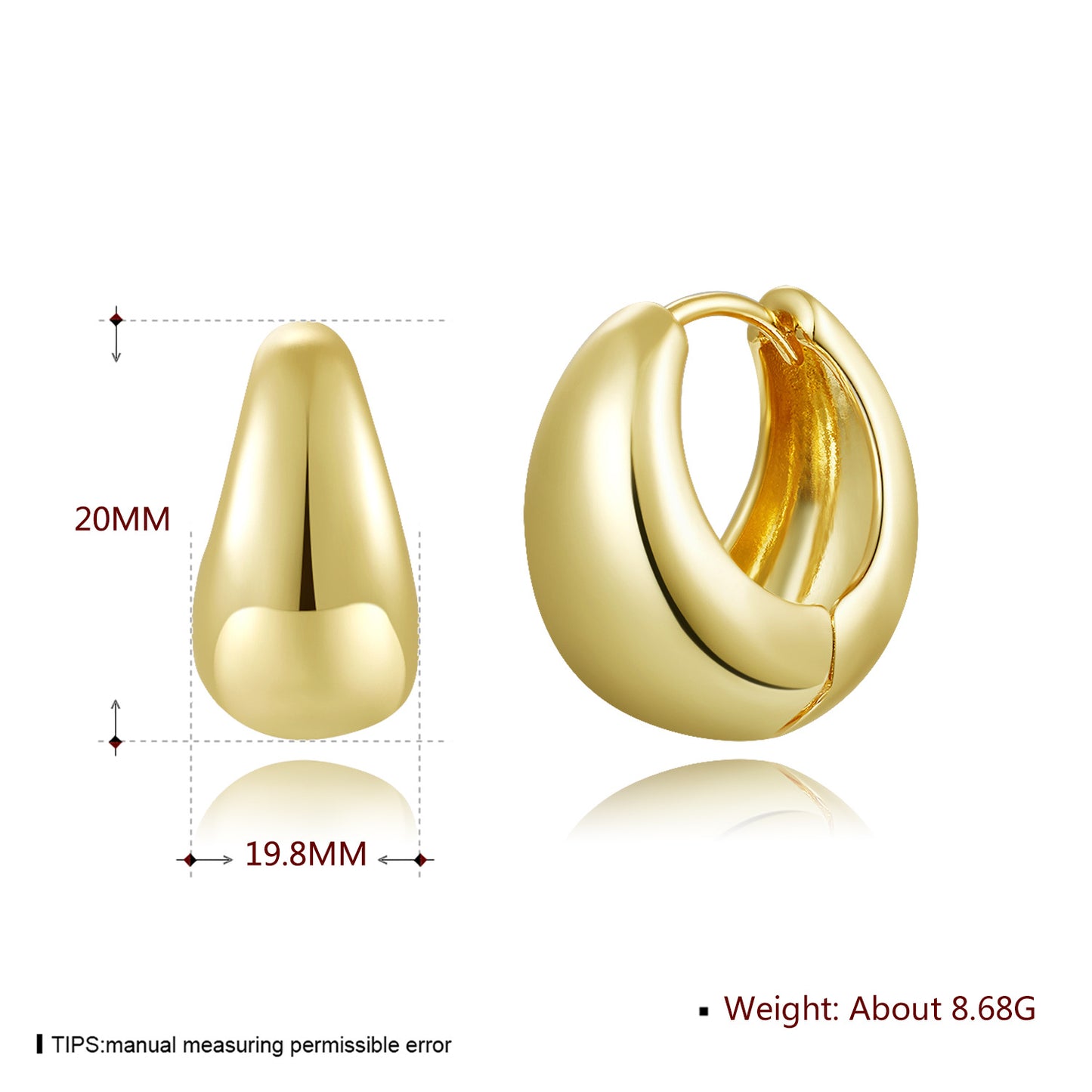 18k Gold plated earrings clip bold