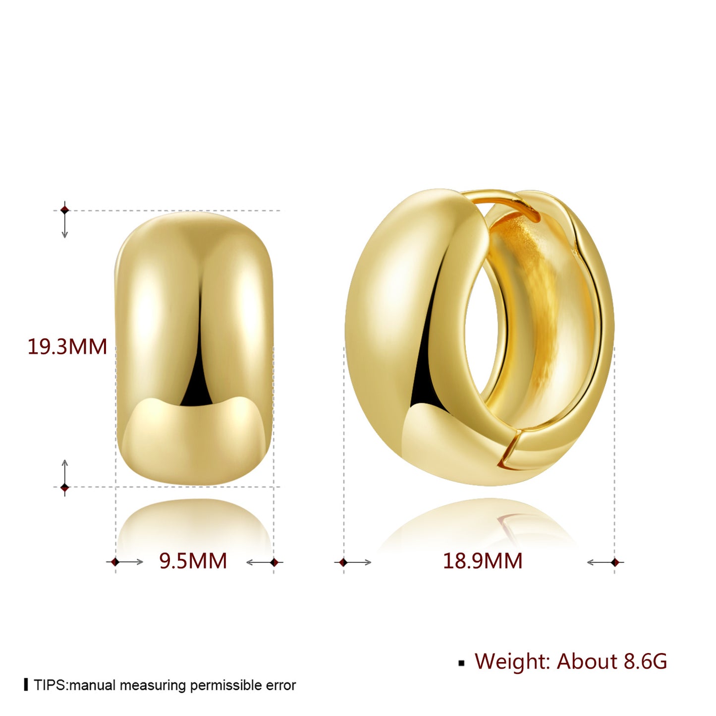 18k Gold plated earrings clip golden